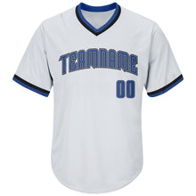 Laden Sie das Bild in den Galerie-Viewer, Custom White Blue-Black Authentic Throwback Rib-Knit Baseball Jersey Shirt
