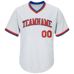Custom White Orange-Royal Authentic Throwback Rib-Knit Baseball Jersey Shirt