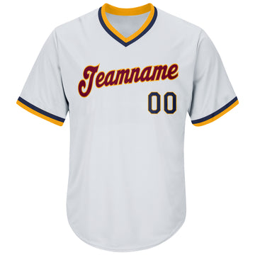 Custom White Navy-Gold Authentic Throwback Rib-Knit Baseball Jersey Shirt