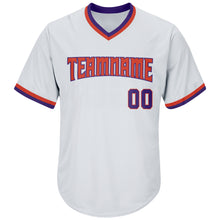 Laden Sie das Bild in den Galerie-Viewer, Custom White Purple-Orange Authentic Throwback Rib-Knit Baseball Jersey Shirt
