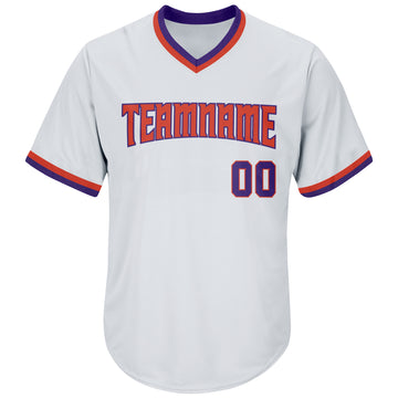 Custom White Purple-Orange Authentic Throwback Rib-Knit Baseball Jersey Shirt