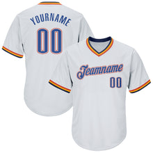 Load image into Gallery viewer, Custom White Blue-Orange Authentic Throwback Rib-Knit Baseball Jersey Shirt

