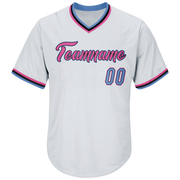 Custom White Light Blue-Pink Authentic Throwback Rib-Knit Baseball Jersey Shirt