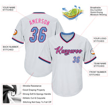 Laden Sie das Bild in den Galerie-Viewer, Custom White Light Blue-Pink Authentic Throwback Rib-Knit Baseball Jersey Shirt
