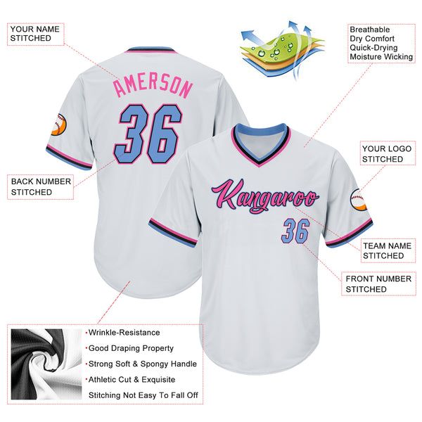Sale Build Pink Baseball Authentic White Throwback Shirt Light Blue –  CustomJerseysPro