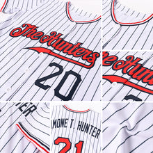 Load image into Gallery viewer, Custom White Black Pinstripe Red-Black Authentic Baseball Jersey
