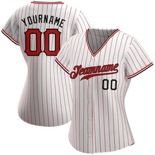Load image into Gallery viewer, Custom White Red Pinstripe Red-Black Authentic Baseball Jersey
