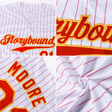 Load image into Gallery viewer, Custom White Red Pinstripe Red-Black Authentic Baseball Jersey
