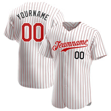 Load image into Gallery viewer, Custom White Red Pinstripe Red-Black Authentic Baseball Jersey

