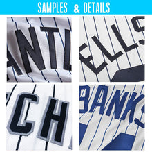 Load image into Gallery viewer, Custom White Light Blue Pinstripe Light Blue-Red Authentic Baseball Jersey
