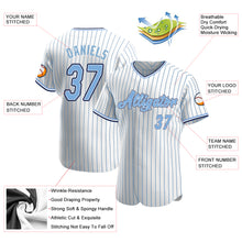Load image into Gallery viewer, Custom White Light Blue Pinstripe Light Blue-Navy Authentic Baseball Jersey
