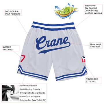 Custom White Royal-Red Authentic Throwback Basketball Shorts