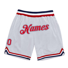 Load image into Gallery viewer, Custom White Red-Navy Authentic Throwback Basketball Shorts
