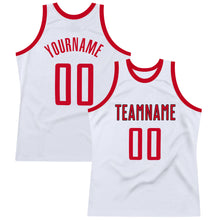 Load image into Gallery viewer, Custom White Red-Black Authentic Throwback Basketball Jersey
