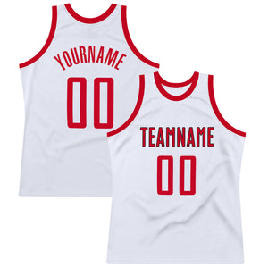 Custom White Red-Black Authentic Throwback Basketball Jersey