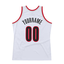 Laden Sie das Bild in den Galerie-Viewer, Custom White Black-Red Authentic Throwback Basketball Jersey
