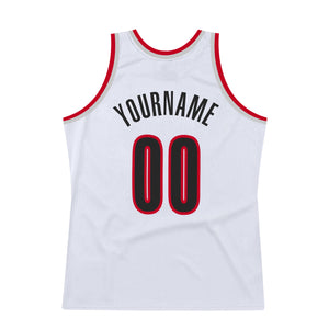 Custom White Black-Red Authentic Throwback Basketball Jersey