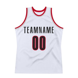 Custom White Black-Red Authentic Throwback Basketball Jersey