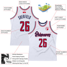 Load image into Gallery viewer, Custom White Red-Navy Authentic Throwback Basketball Jersey
