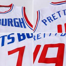 Load image into Gallery viewer, Custom White Red-Navy Authentic Throwback Basketball Jersey
