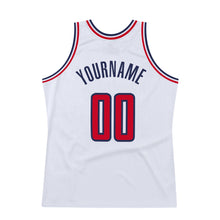 Load image into Gallery viewer, Custom White Red-Navy Authentic Throwback Basketball Jersey
