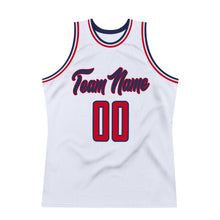 Load image into Gallery viewer, Custom White Red-Navy Authentic Throwback Basketball Jersey
