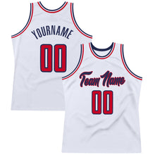 Load image into Gallery viewer, Custom White Red-Navy Authentic Throwback Basketball Jersey
