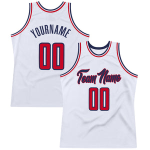 Custom White Red-Navy Authentic Throwback Basketball Jersey