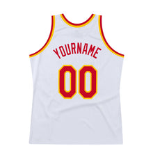 Load image into Gallery viewer, Custom White Red-Gold Authentic Throwback Basketball Jersey
