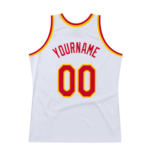 Custom White Red-Gold Authentic Throwback Basketball Jersey