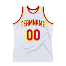 Load image into Gallery viewer, Custom White Red-Gold Authentic Throwback Basketball Jersey
