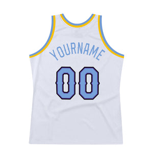 Custom White Light Blue-Purple Authentic Throwback Basketball Jersey