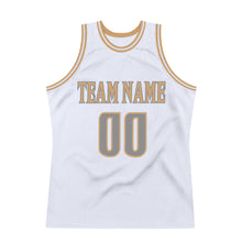 Загрузить изображение в средство просмотра галереи, Custom White Steel Gray-Old Gold Authentic Throwback Basketball Jersey
