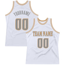 Загрузить изображение в средство просмотра галереи, Custom White Steel Gray-Old Gold Authentic Throwback Basketball Jersey
