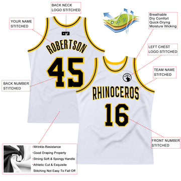 Custom White Black-Gold Authentic Throwback Basketball Jersey