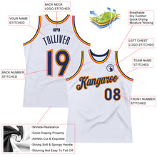 Load image into Gallery viewer, Custom White Navy-Orange Authentic Throwback Basketball Jersey
