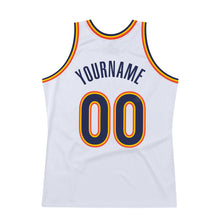 Laden Sie das Bild in den Galerie-Viewer, Custom White Navy-Orange Authentic Throwback Basketball Jersey
