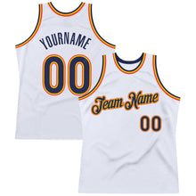 Laden Sie das Bild in den Galerie-Viewer, Custom White Navy-Orange Authentic Throwback Basketball Jersey
