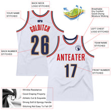 Load image into Gallery viewer, Custom White Navy-Old Gold Authentic Throwback Basketball Jersey
