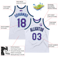 Load image into Gallery viewer, Custom White Purple-Teal Authentic Throwback Basketball Jersey
