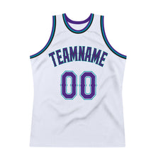 Load image into Gallery viewer, Custom White Purple-Teal Authentic Throwback Basketball Jersey
