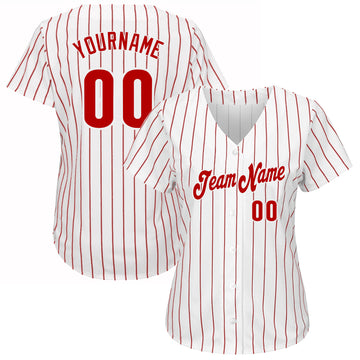 Custom White Royal Pinstripe Royal-Red Authentic Baseball Jersey