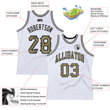 Custom White Camo-Gray Authentic Throwback Basketball Jersey