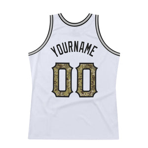 Custom White Camo-Gray Authentic Throwback Basketball Jersey