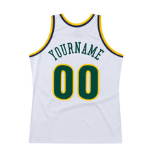 Load image into Gallery viewer, Custom White Hunter Green-Gold Authentic Throwback Basketball Jersey
