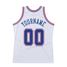 Load image into Gallery viewer, Custom White Royal-Red Authentic Throwback Basketball Jersey
