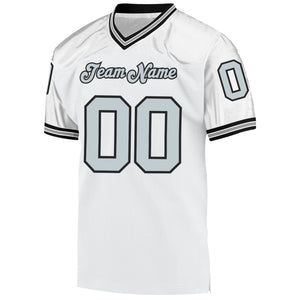 Custom White Silver-Black Mesh Authentic Throwback Football Jersey