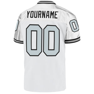 Custom White Silver-Black Mesh Authentic Throwback Football Jersey