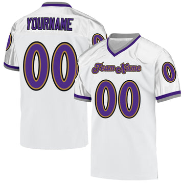Custom White Purple-Old Gold Mesh Authentic Throwback Football Jersey