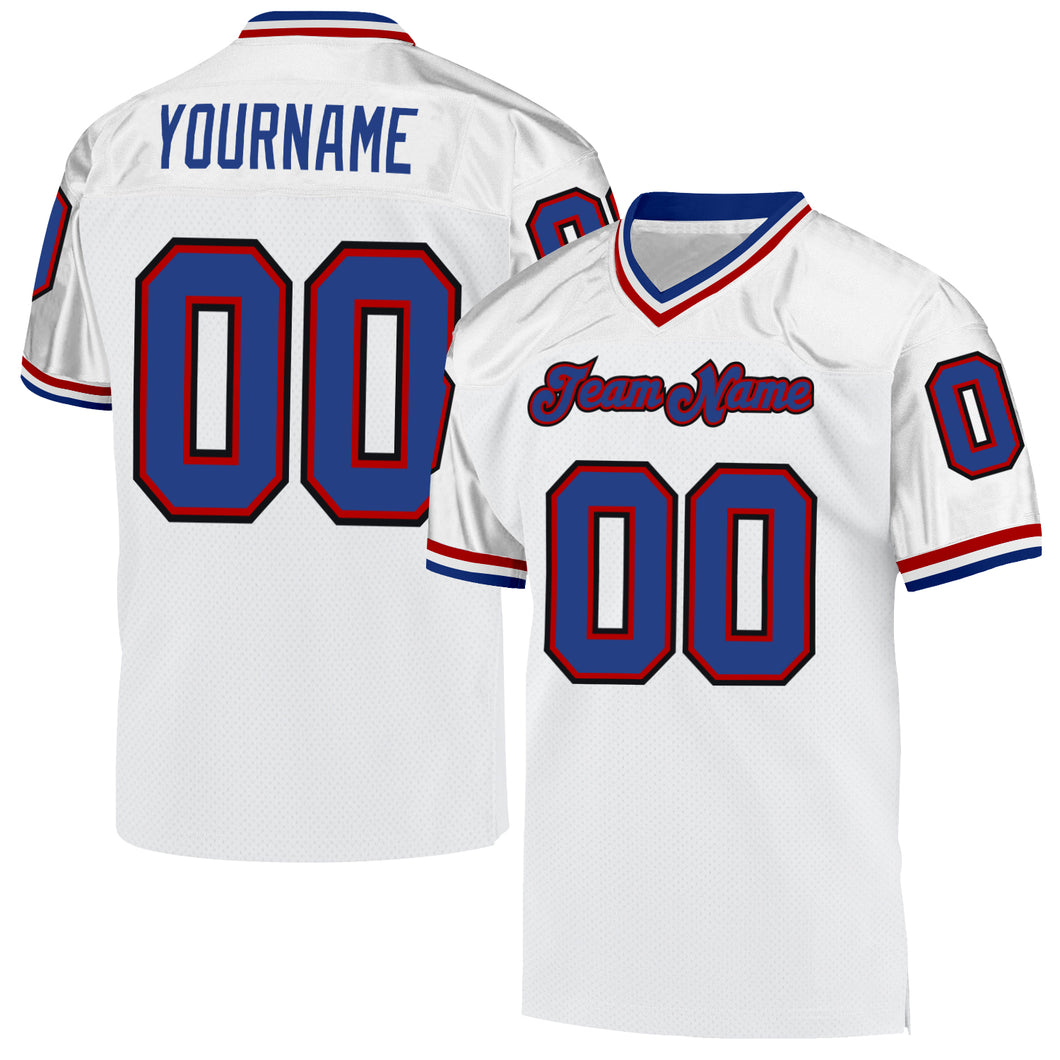 Custom White Royal-Red Mesh Authentic Throwback Football Jersey